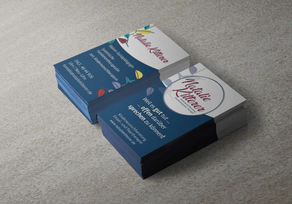 Visitenkarten in neuem Corporate Design von Natalie Kitterer, Kinderwunschberaterin und Paar-Coaching.